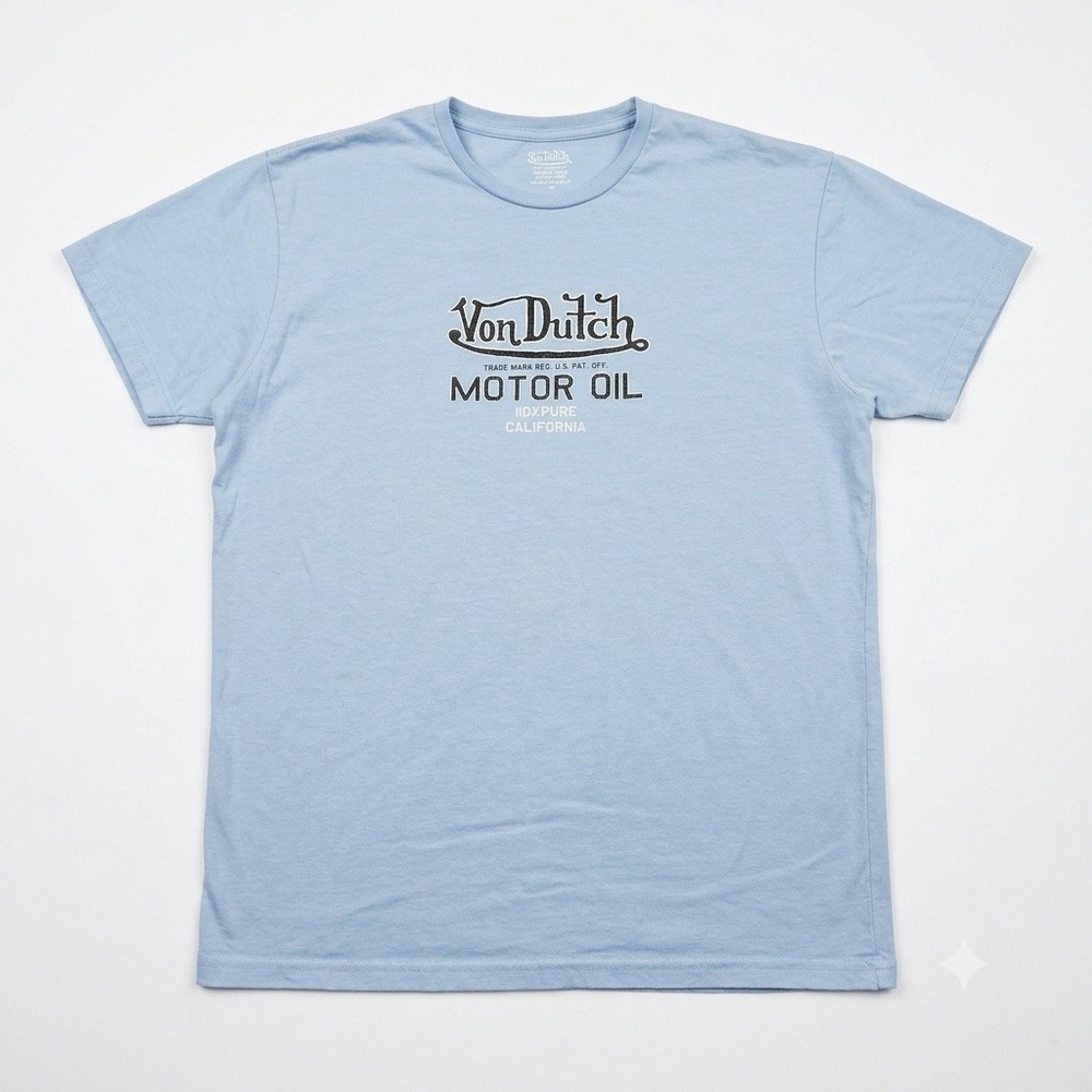 Von Dutch Motor Oil T Shirt Vintage XL Light Blue Cotton Graphic Tee Portugal